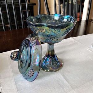 Colony Harvest Carnival Blue Wedding Bowl with Lid by Indiana Glass