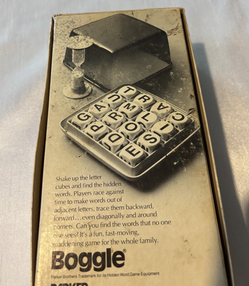 Boggle Box Image Parker Brothers Boggle Game 1976, Boggle the 3 Minute Word Game, Dice ...