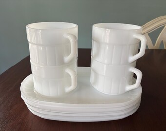RARE Federal Glass FEG31 Milk Glass Snack Set - Set of 4   # 8986