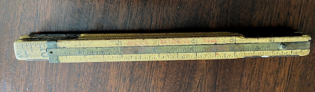 Vintage Folding Ruler With Brass Slide Rule, Carpenters Slide Rule ...