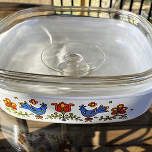 Corning Ware A-10-B 2.5 Liter Casserole Dish with Lid, Corning Ware Country Festival Large A-10-B Casserole Baking Dish with Dome Lid  #8230