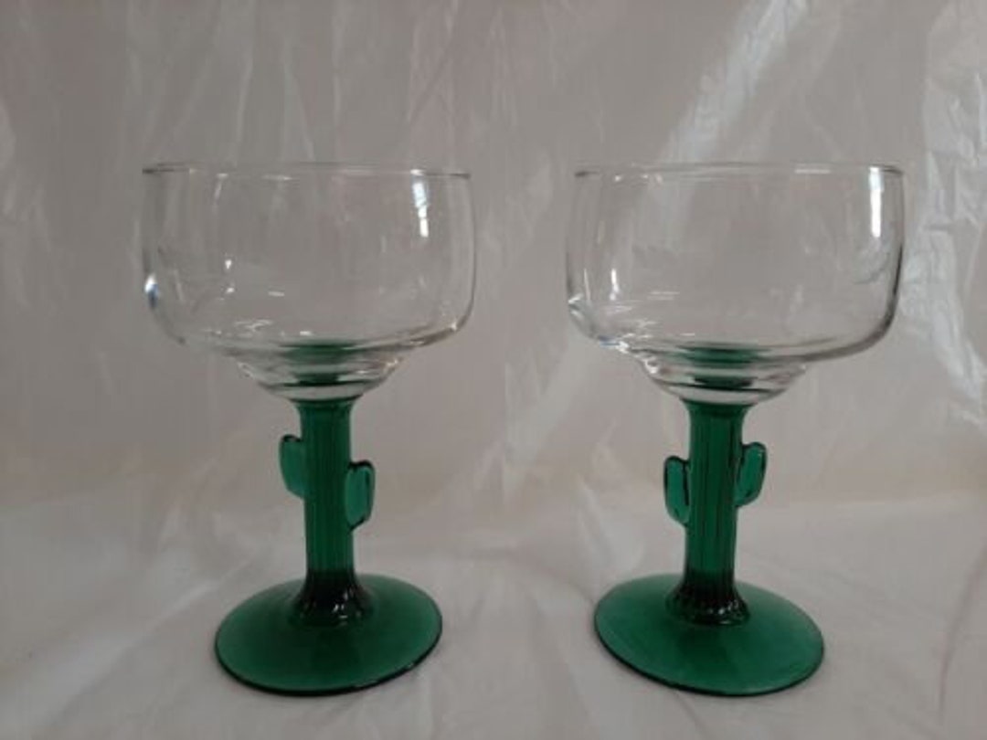 Cactus Pattern Margarita Glasses Set of 2 Margarita Glasses, Stemmed