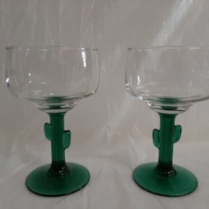 Copas de margarita con diseño de cactus - Juego de 2 copas de margarita, copas de margarita de tallo grande - Juego de 2 #4289