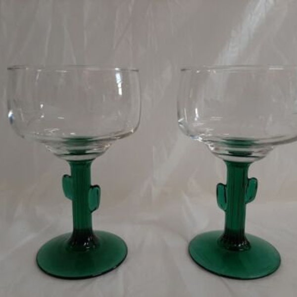 Cactus Pattern Margarita Glasses  - Set of 2 Margarita Glasses, Stemmed Margarita Glasses - Set of 2    #4289