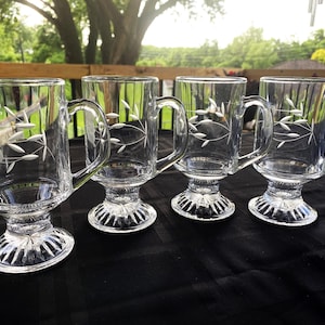 Vintage Princess House Heritage Etched Glass Irish Creme Mugs - Set of 2 or 4  YOUR CHOICE   #8583