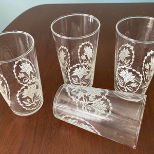 Vintage Federal Glass Tumblers Set of 4, Federal Glass White Floral Tumblers  #7423