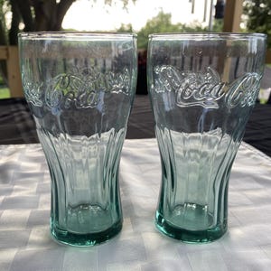 Coca-Cola Glasses, Green Coke Beverage Tumblers - Set of 2 Coca-Cola Glasses by Indiana Glass  #8573