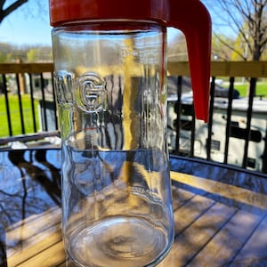 TANG 1 Quart Juice Pitcher, Anchor Hocking Embossed Glass TANG 1 Quart Juice Pitcher, TANG Pitcher  #8465