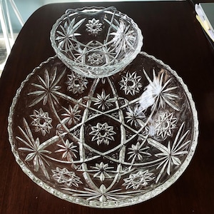 Vintage Mid Century Modern Star of David Chip and Dip Set by Anchor Hocking, Early American Prescut 3-Piece Chip & Dip Set  #8395