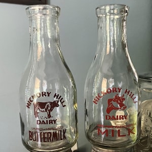 Vintage Hickory Hills Dairy  One Quart Milk Bottle, One Qt Milk Bottle, Quart Buttermilk Bottle, Round Quart Milk Bottle-YOUR CHOICE   #8106
