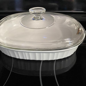 Cocotte ovale avec couvercle F-6-B blanc français Corning Ware # 7837