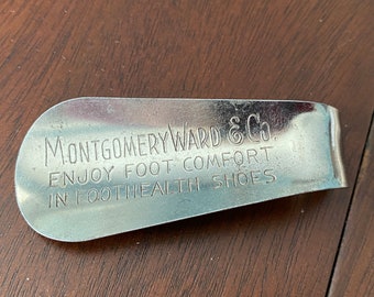 Montgomery Wards Shoehorn, Vintage Shoehorn, Advertising Shoehorn,  Metal Shoehorn    #6659