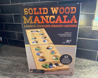 Mancala Game, Mancala Solid Wood Board Game with Glass Playing Pieces #7593