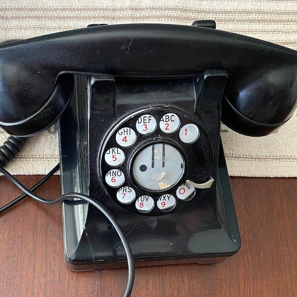 Original Antique Rotary Western Electric Model 302 Telephone, Lucy Phone, Bell Systems 302 Phone, Vintage Black Dial Phone #6622