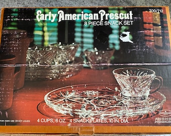 Early American Prescut Snack Set - Set of 4, Anchor Hocking Star of David Snack Set, EAPC Snack Set in Original Box  #7867