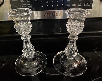 Cristal d’Arques Durand Longchamp France, 24% Lead Crystal Taper Candle Holder’s Genuine French Crystal - Set of 2    #8397