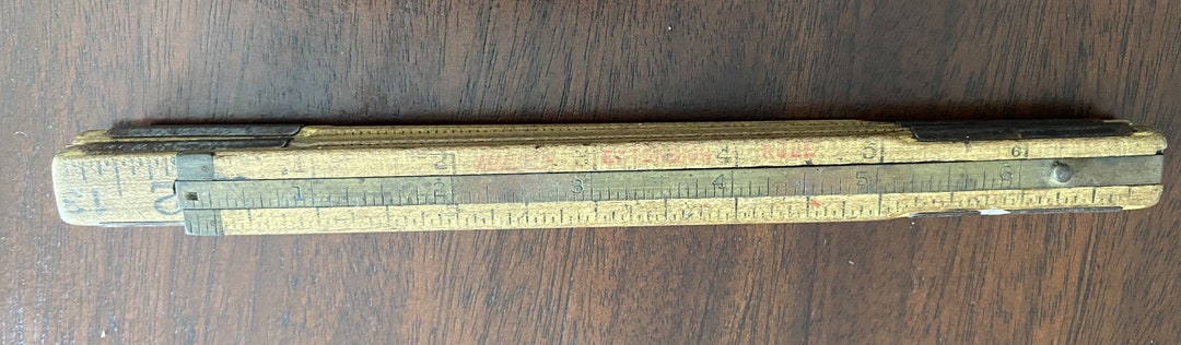 Vintage Folding Ruler With Brass Slide Rule, Carpenters Slide Rule ...