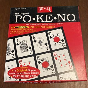 Vintage Po-Ke-No, pokerkenospel, boxset met 12 borden van Bicycle Playing Card Company - COMPLEET #8561