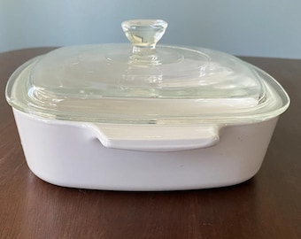 Corning Ware White Baking Dish, CorningWare White Casserole Dish with Lid, Corning Ware 1 Qt A-1-B  #8992