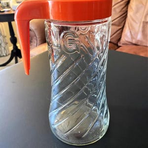 TANG 1 Quart Juice Pitcher, Anchor Hocking Embossed Glass TANG 1 Quart Juice Pitcher, TANG Pitcher  #8058
