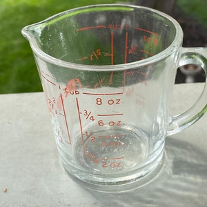 Vintage Fire King #496 1 Cup Measuring Cup / Red Print Closed &quot;D&quot; Handle Measuring Cup #7987
