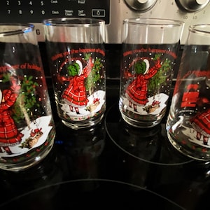 Vintage Holly Hobbie Christmas Glasses, Holly Hobbie Tumblers Set of 4, Picking Christmas Holly Glasses, Wishing You the Happiest    #8062