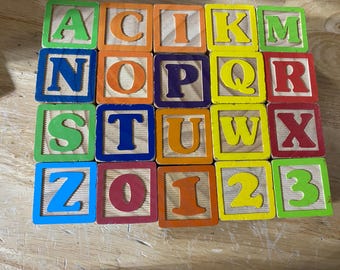 Random Wood Alphabet Blocks, Number Blocks, Large Children's Blocks, Wooden Blocks for Kids ABC Blocks, Random Set of 20 Blocks #8261