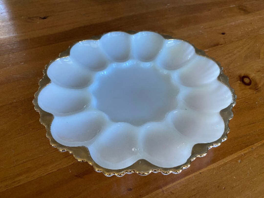 Vintage Anchor Hocking Milk Glass Deviled Egg Server, Deviled Egg Plate