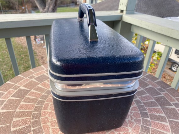 Ancienne Caisse Train Samsonite 4712 En Vinyle Bleu - Valise Vintage