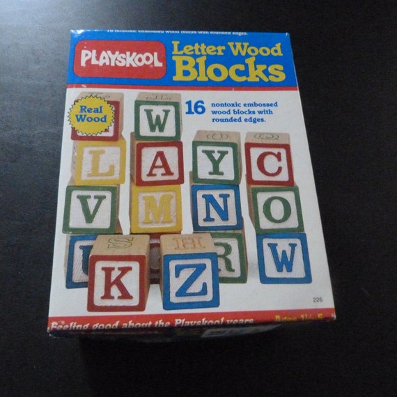 Vintage Playskool Letter Wood Blocks Set of 16 in Original Box Etsy