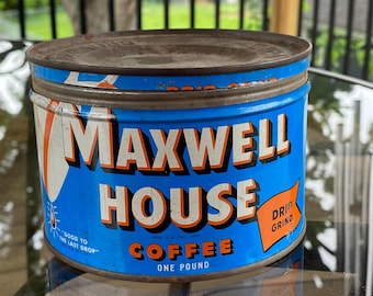Vintage 1 Pound Coffee Tins w/Original Lid: Maxwell House Coffee Tin #8509