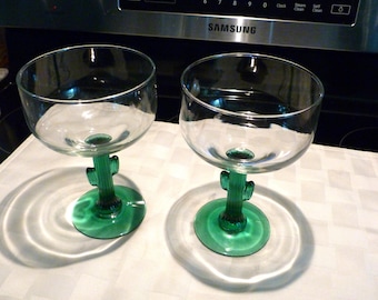 Cactus Pattern Margarita Glasses  - Set of 2 Margarita Glasses, Large Stemmed Margarita Glasses - Set of 2    #4289