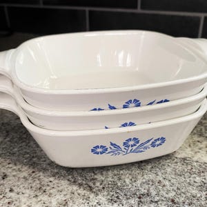 Juego de 3 - Cacerola cuadrada pequeña Corning Ware Blue Cornflower P-41, 1-3/4 tazas, juego de 3, n.° 8280