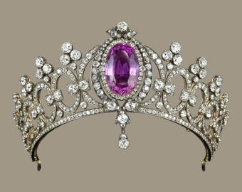Tiara de noiva com ametista, diamantes e prata de lei 925. Peças feitas à mão. Tiaras para mulheres.