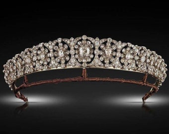 Rose Cut Diamond Crowns/ Tiaras 15.20ct Natural Diamond Tiara Sterling Silver 92.5% Handmade items Tiaras