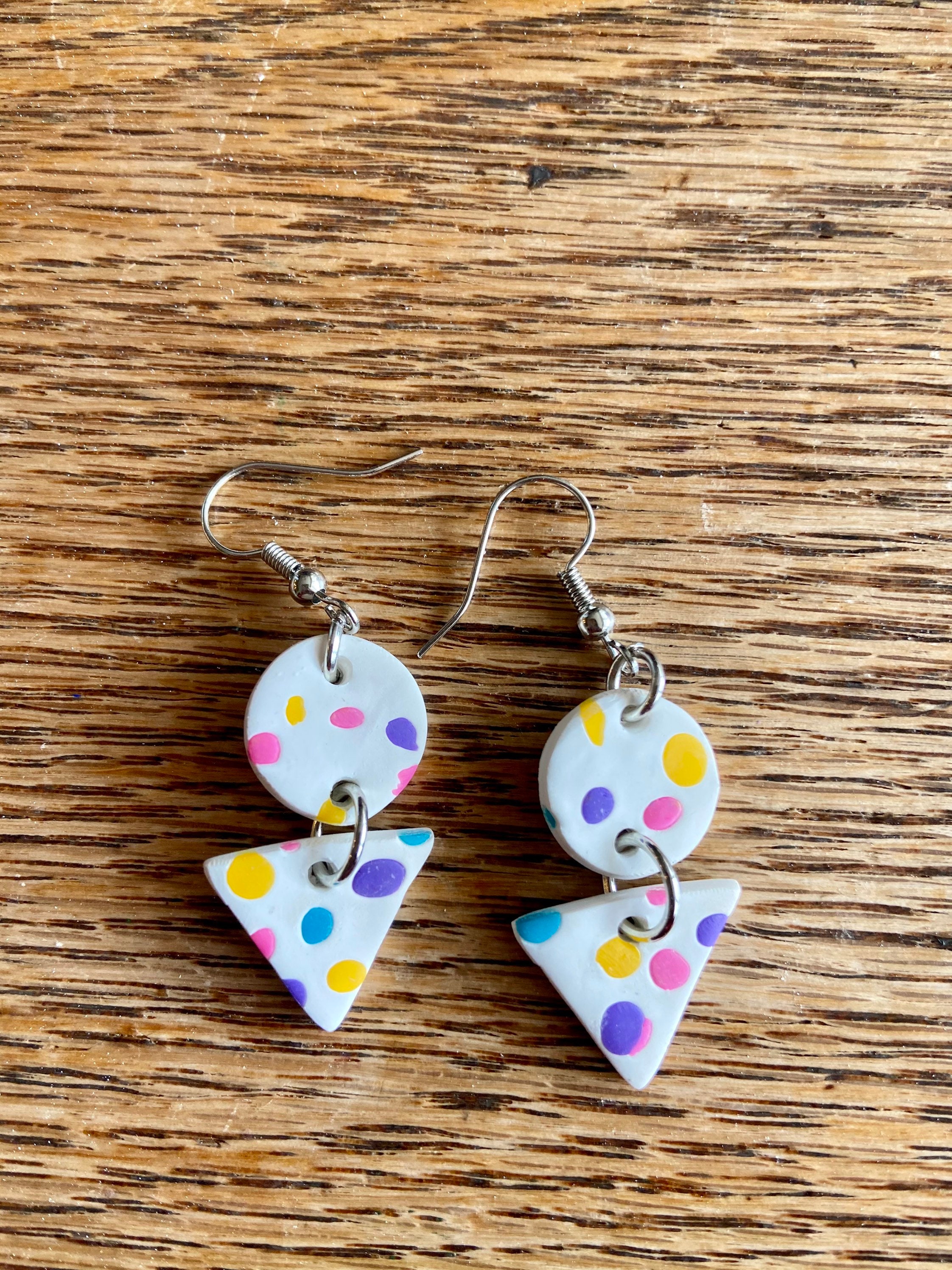 Polka dot triangle & dot earrings polymer clay earrings Etsy
