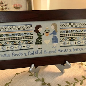 Friendship Cross Stitch Pattern, Faithful Friend - Instant Download PDF - Featuring a plant in a pot, two best friends, pretty colors