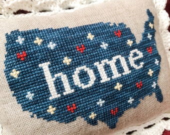 Patriotic Cross Stitch Pattern, USA Map - Home - Instant Download PDF chart