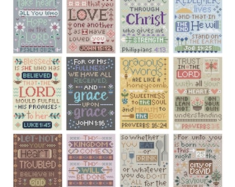 Christian Cross Stitch Pattern Bundle - 12 PDF Charts - Scripture Stitches Series - Psalms, John, Philippians, Job, Luke, Proverbs, and more