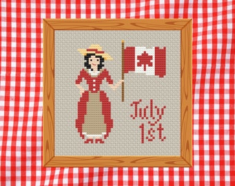 Canadian Patriotic Cross Stitch Pattern, Miss Canada Mini Maid, Instant PDF Download