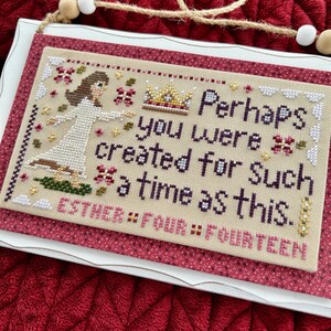 For Such A Time - Christian Cross Stitch Pattern - PDF Chart with Bible Verse Esther 4:14 - Perhaps You Were Created - Girl with crown