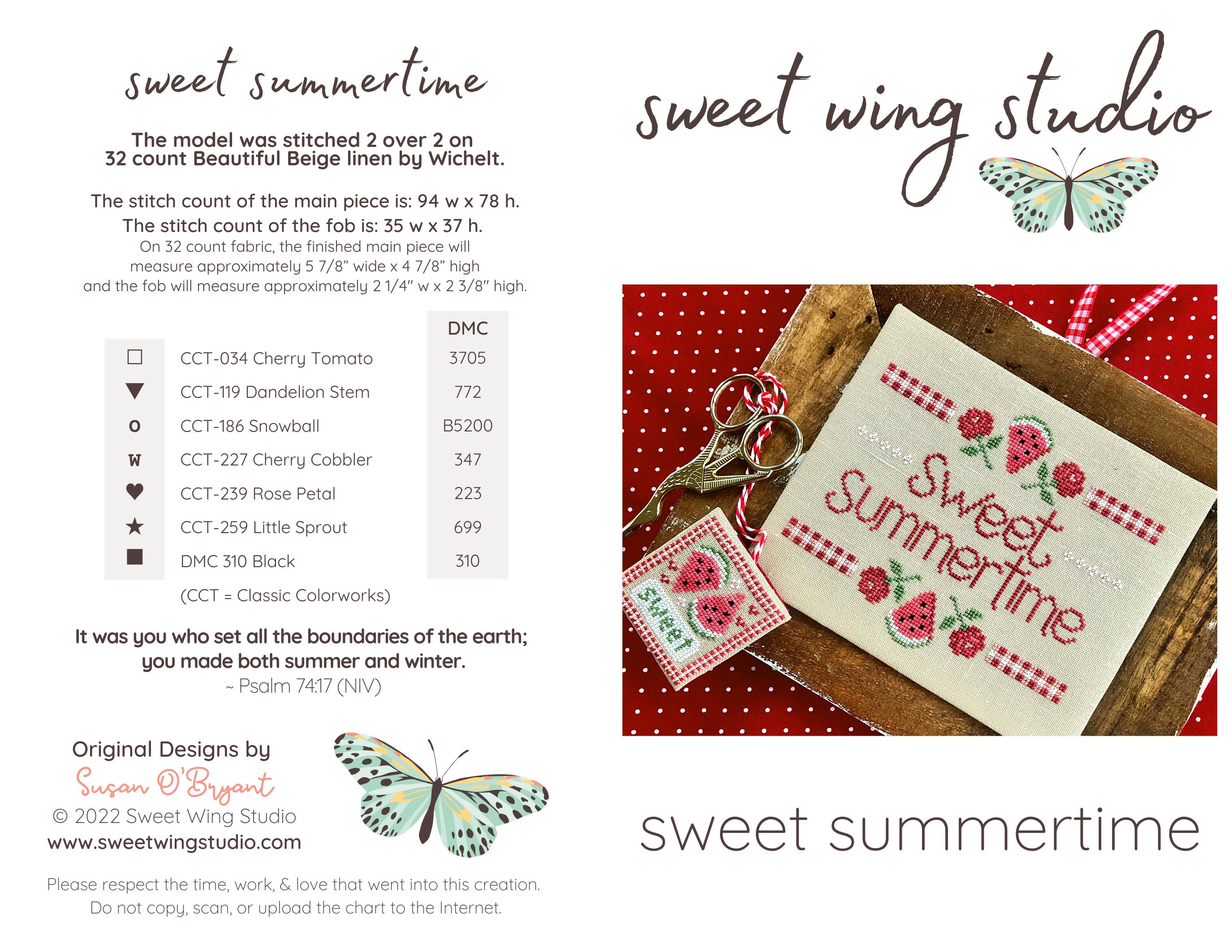 Summer Cross Stitch Pattern - Sweet Summertime - Watermelon and Roses ...