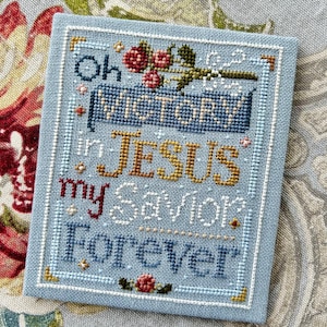 Christian Cross Stitch Pattern - Victory in Jesus - Instant Download PDF - Songs and Scriptures Series - Hymn Lyrics Design