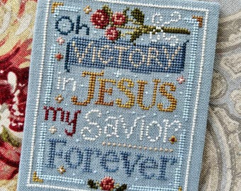 Christian Cross Stitch Pattern - Victory in Jesus - Instant Download PDF - Songs and Scriptures Series - Hymn Lyrics Design