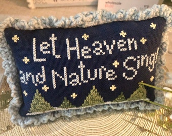 Christmas Cross Stitch Pattern - Let Heaven and Nature Sing - Instant Download PDF - With pine trees, night, winter, snow, stars