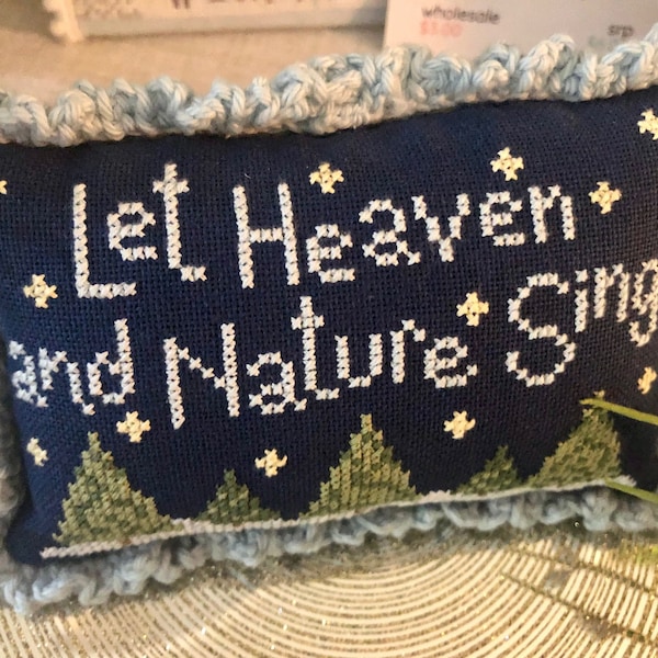 Christmas Cross Stitch Pattern - Let Heaven and Nature Sing - Instant Download PDF - With pine trees, night, winter, snow, stars