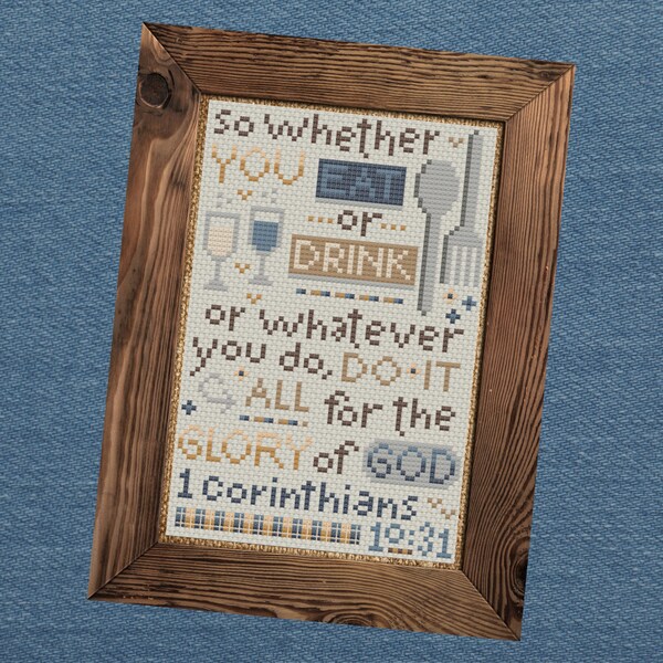 Christian Cross Stitch Pattern, 1 Corinthians 10:31 - Whatever You Do - Instant Download PDF - Second Sunday Scripture Stitches