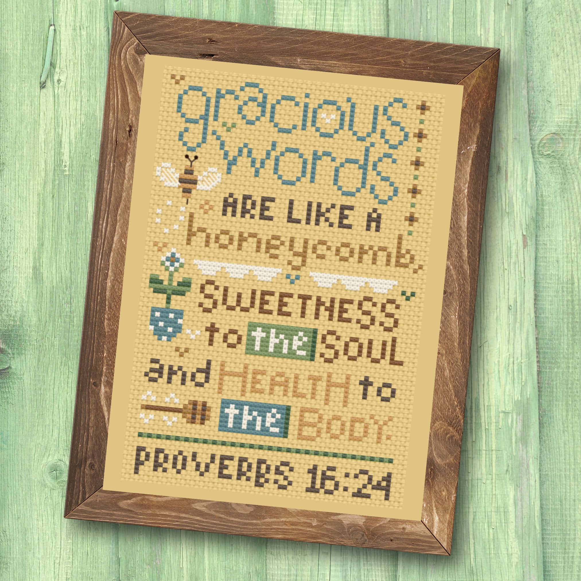 Christian Cross Stitch Pattern, Proverbs 16:24 - Gracious Words - Instant  Download PDF - Second Sunday Scripture Stitches - Etsy Israel, image size:2025x2025