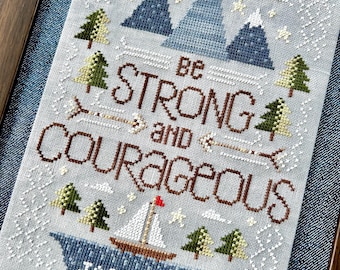 Christian Cross Stitch Pattern - Strong and Courageous - Joshua 1:9 - Instant Download PDF