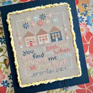 Christian Cross Stitch Pattern, Jeremiah 29:13 - With All Your Heart - Instant Download PDF - Scripture, Bible Verse - bright happy colors